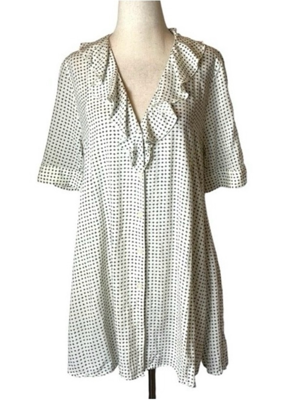 Tallyho Women’s Cream Ruffle V-Neck Short Sleeve Top
